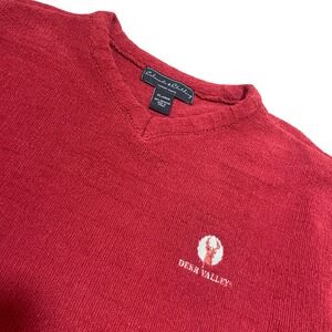 Colorado Clothing Deer Valley‎ Chenille Sweater Mens XL Red V-Neck Knit Pullover